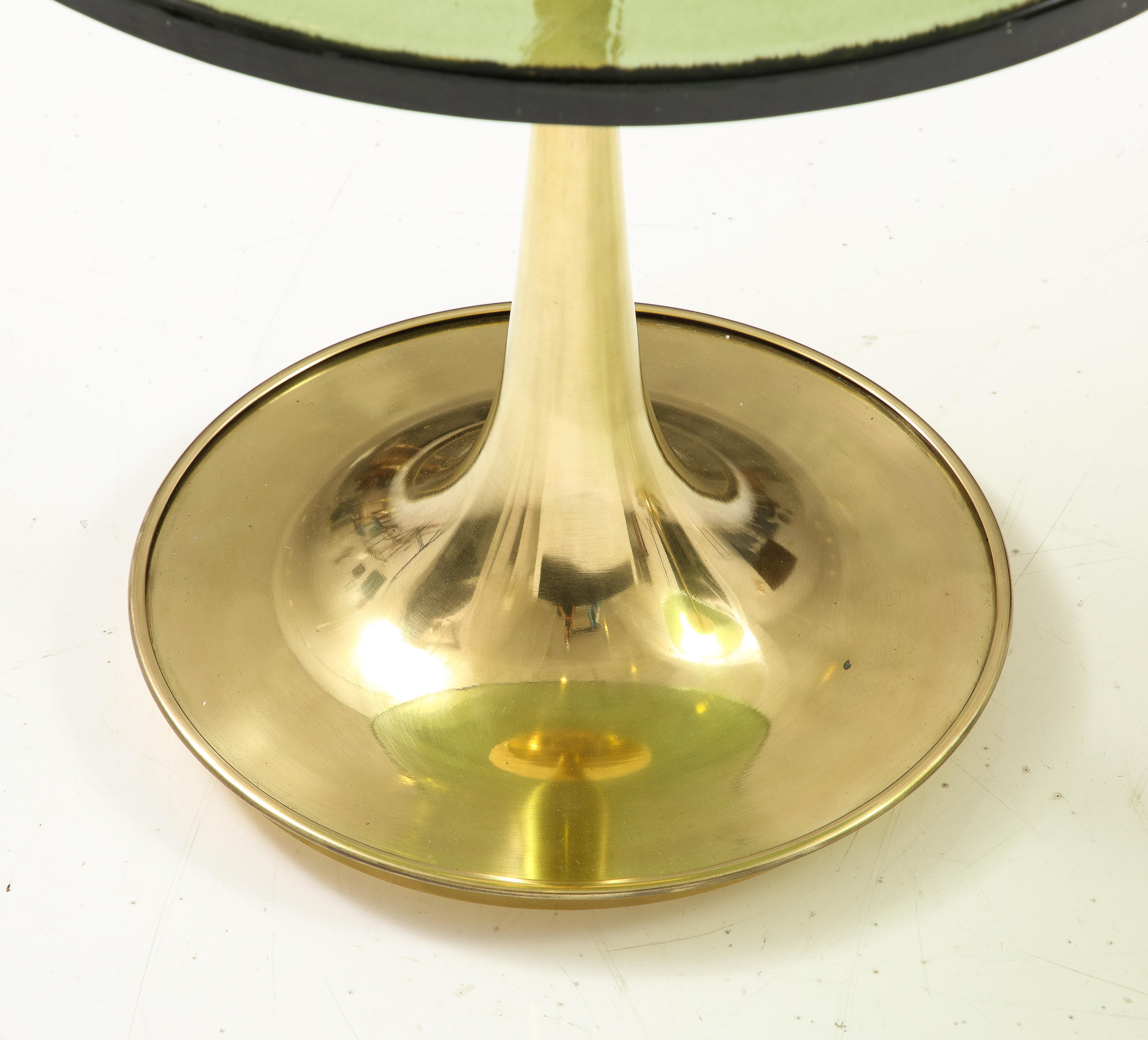 Single Round Green Murano Glass and Brass Martini or Side Table, Italy 5