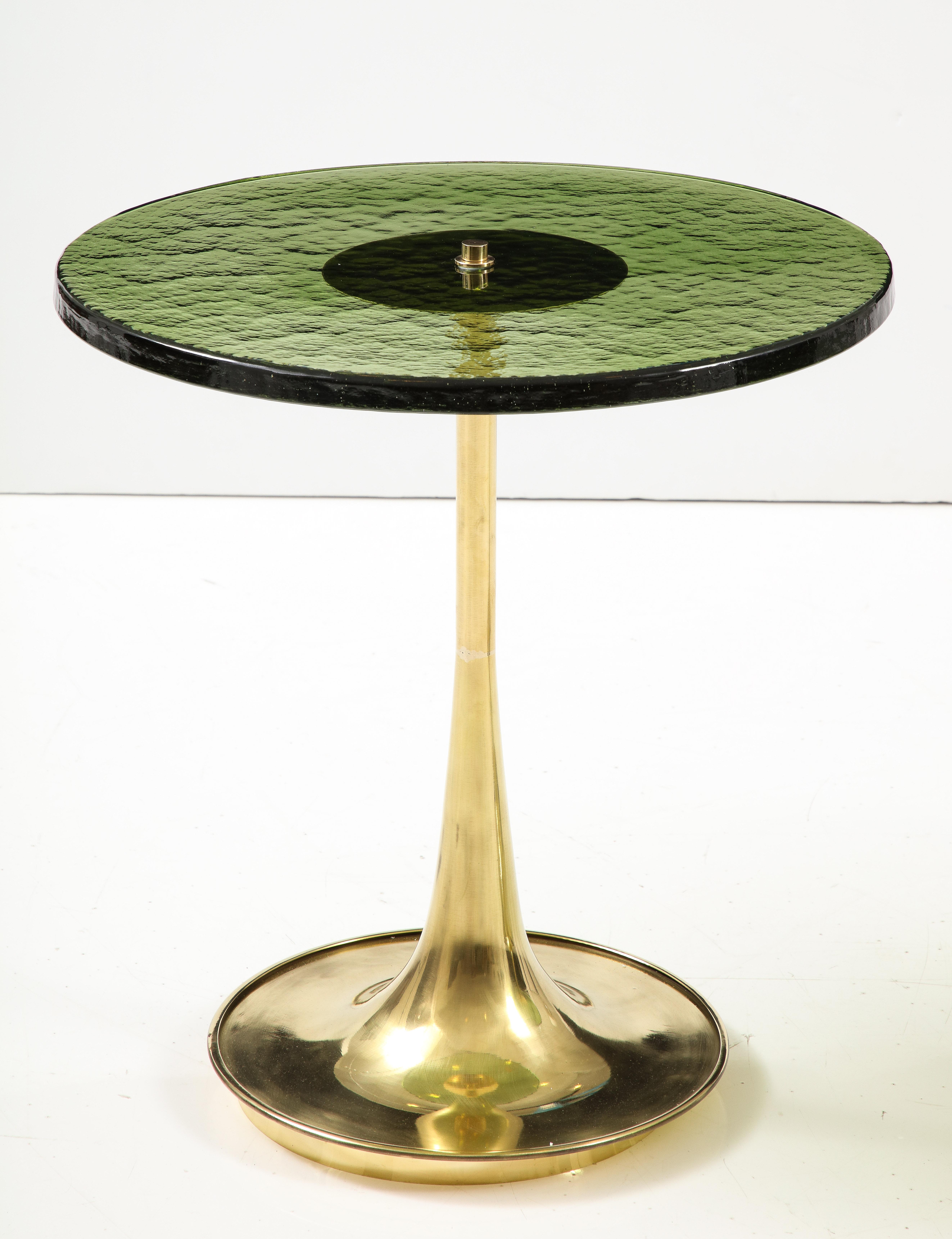 Single Round Green Murano Glass and Brass Martini or Side Table, Italy 6