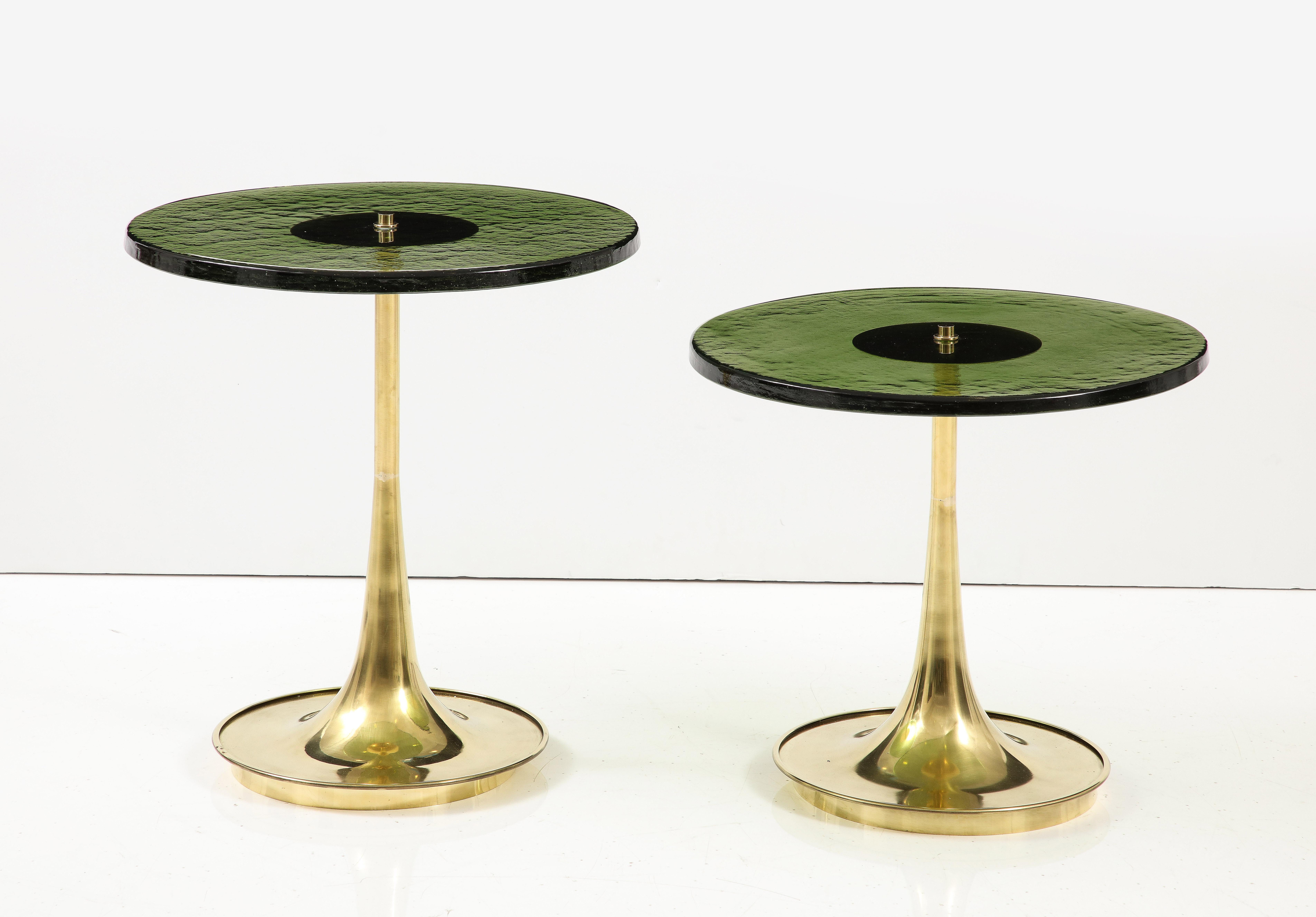 Single Round Green Murano Glass and Brass Martini or Side Table, Italy 7