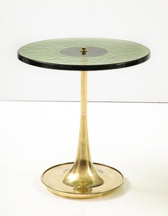 Single Round Green Murano Glass and Brass Martini or Side Table, Italy