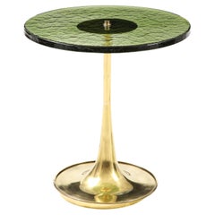 Single Round Green Murano Glass and Brass Martini or Side Table, Italy