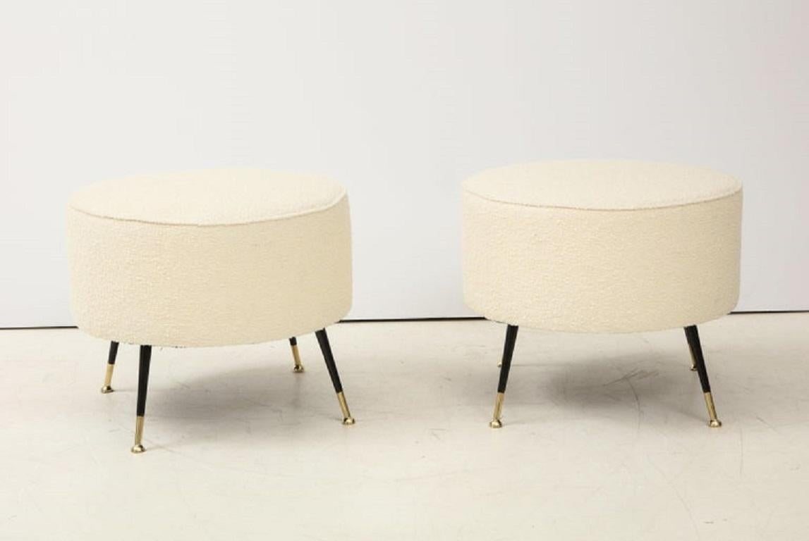 Single Round Stool or Pouf in Ivory Boucle Brass Legs, Italy, 2021 2