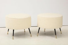 Single Round Stool or Pouf in Ivory Boucle Brass Legs, Italy, 2021