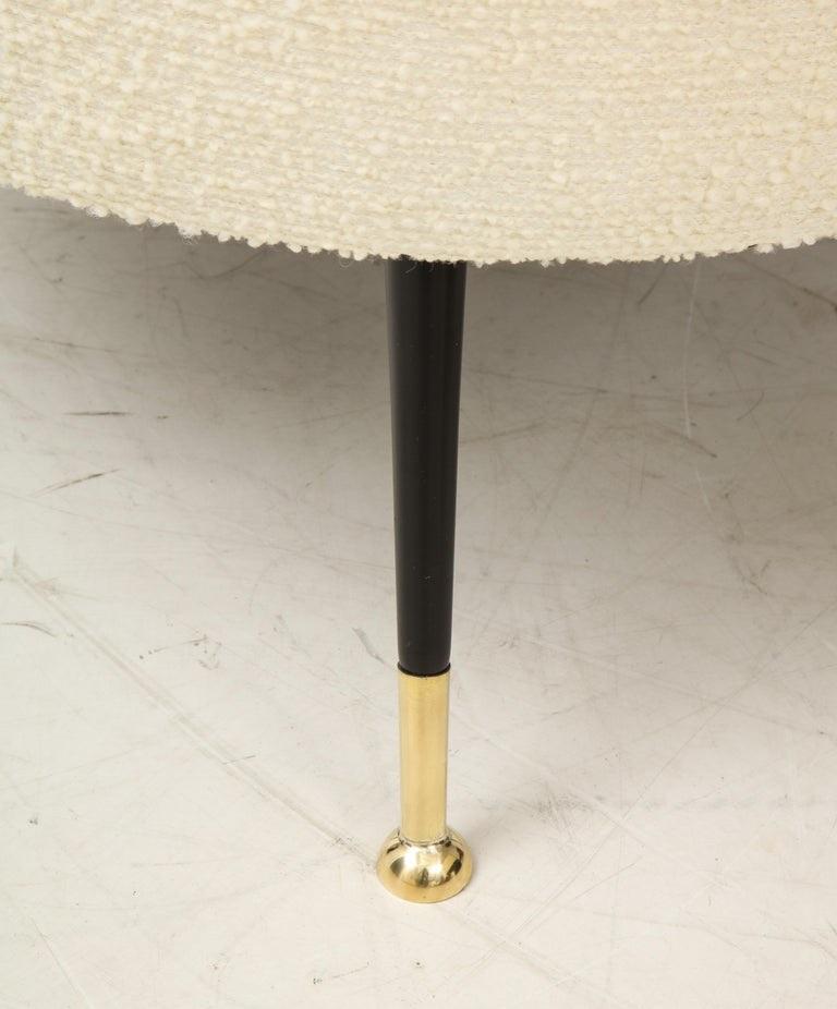 Hand-Crafted Single Round Stool or Pouf in Ivory Boucle Brass Legs, Italy, 2021