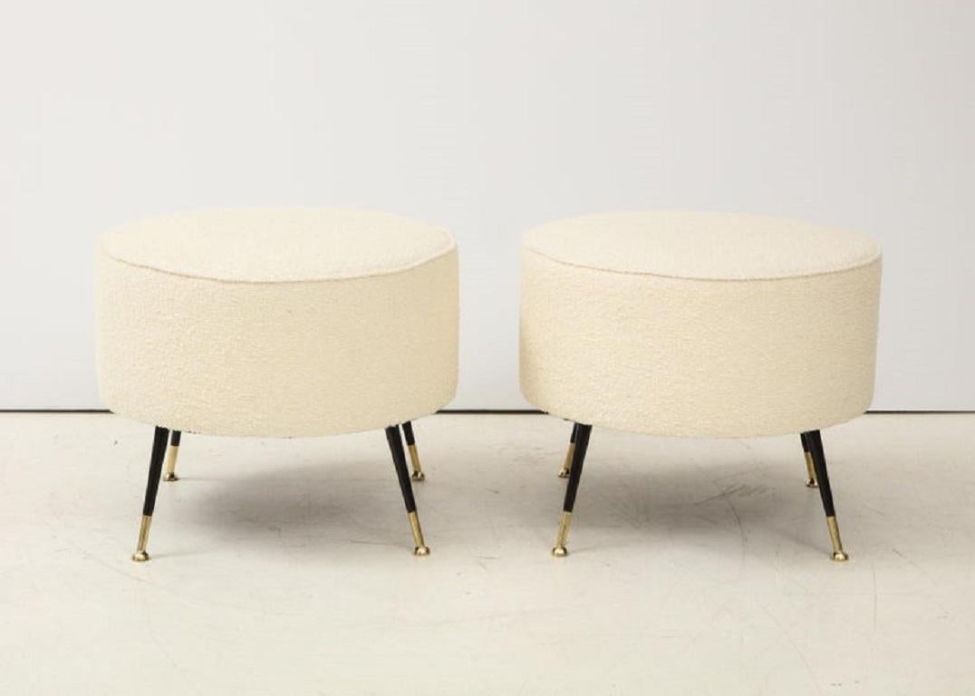Single Round Stool or Pouf in Ivory Boucle Brass Legs, Italy, 2021 1