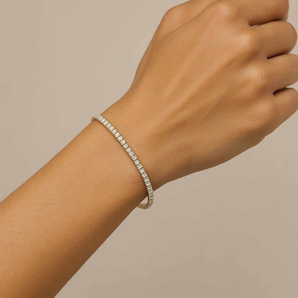 Art Deco Single Row Diamond Bracelet in 14K Solid Gold (Certified) For Sale