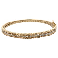 Single Row Diamond Twist Bangle Bracelet 0.98 Carats 14KT Yellow Gold 18.5 Grams
