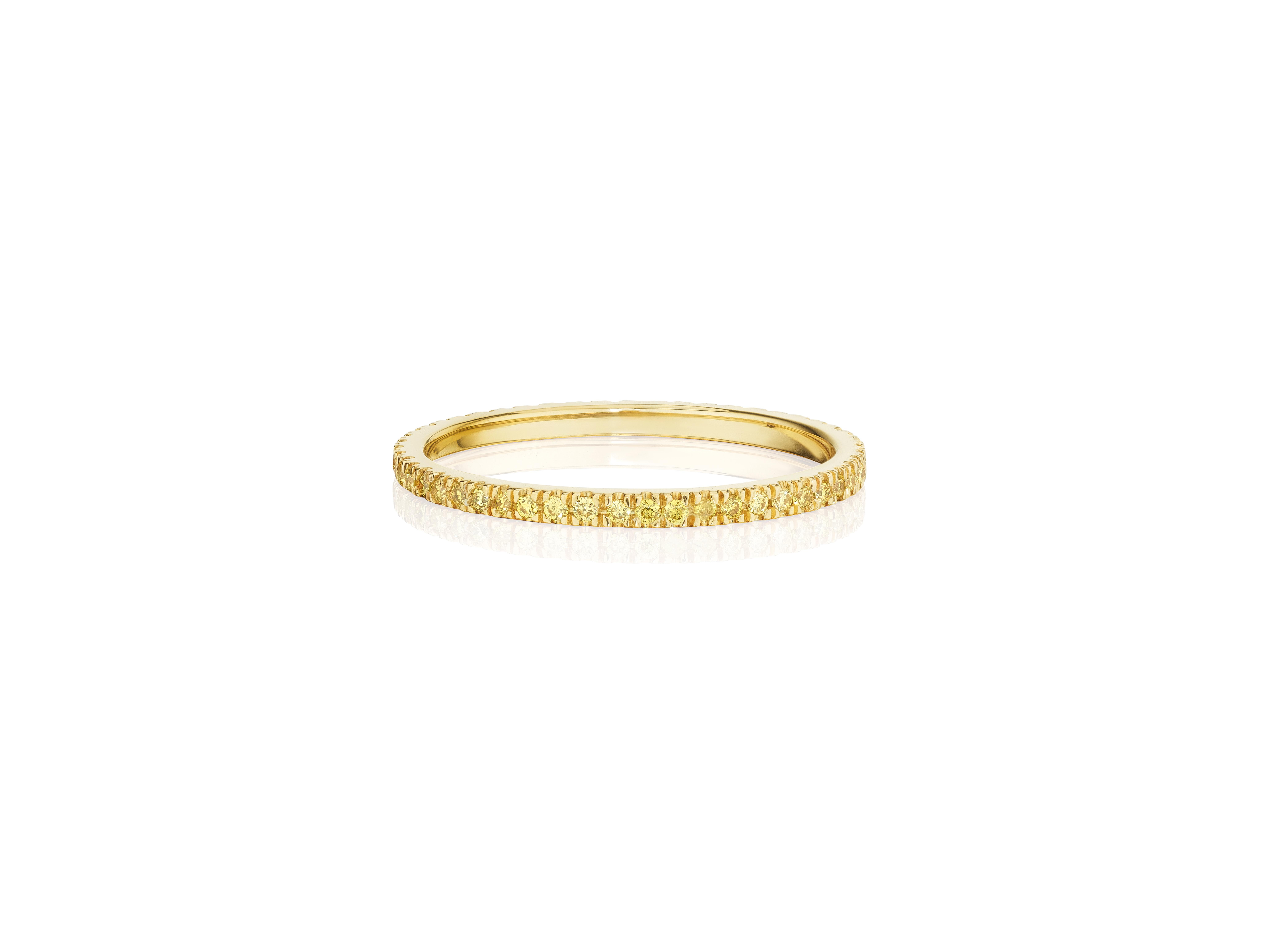 For Sale:  Single Row Fancy Intense Yellow Eternity Band Stackable Ring Set in 18K Gold 2