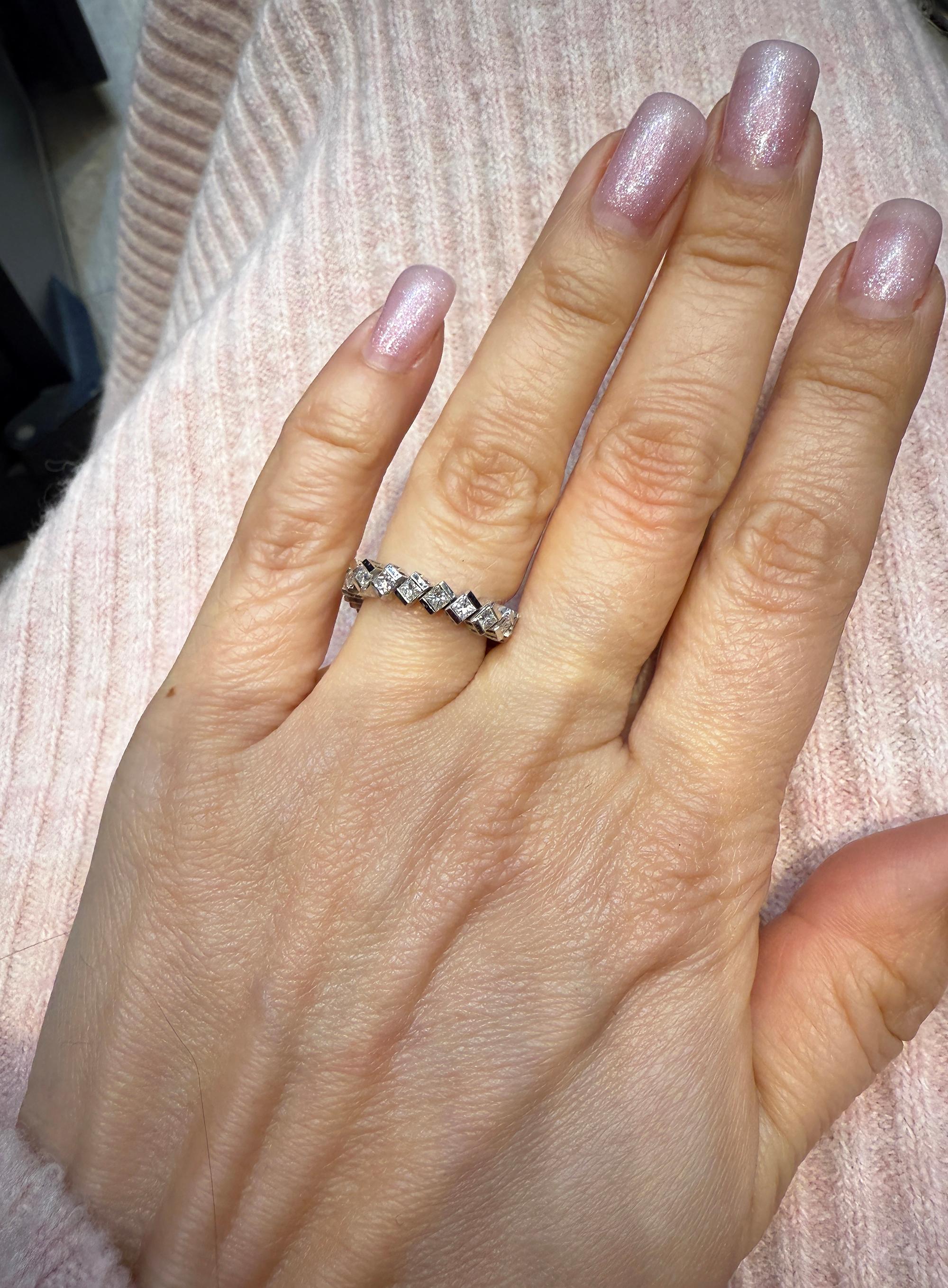 Contemporary Single Row Princess-cut Diamond Band Ring For Sale