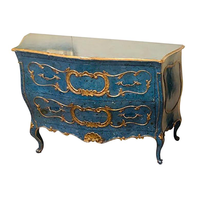 Single Royal Blue and Parcel-Gilt Decorated Bombay Commode or Chest For Sale