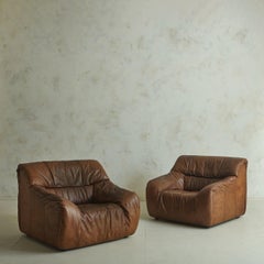 Single Ruched Leather Lounge Chair in the Style of De Sede, France 1970s