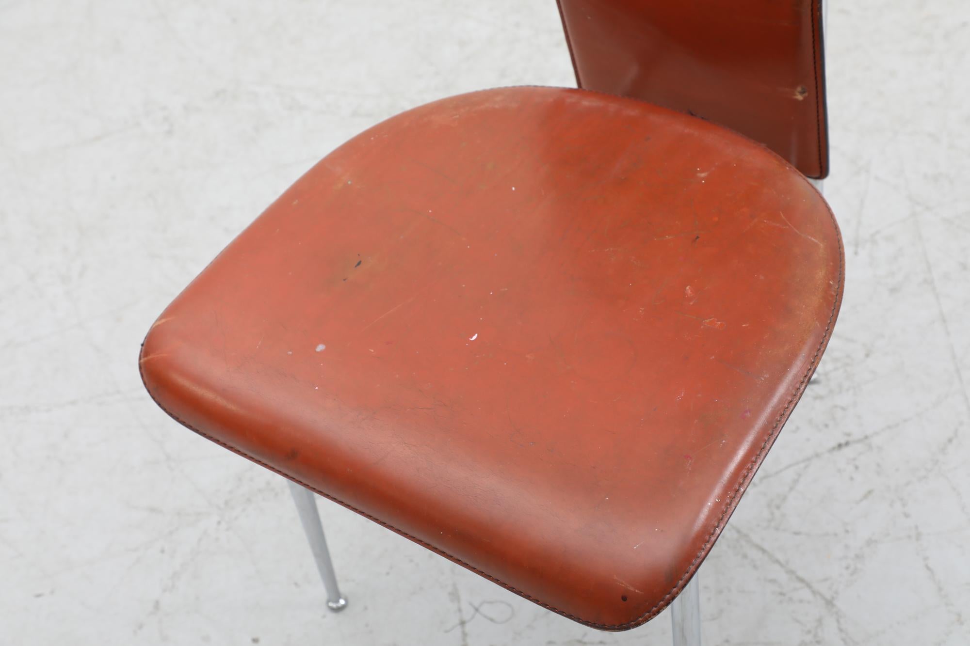 Single Brown Leather Tall Back 'S44' Chair by Vegni & Gualtierotti for Fasem For Sale 4