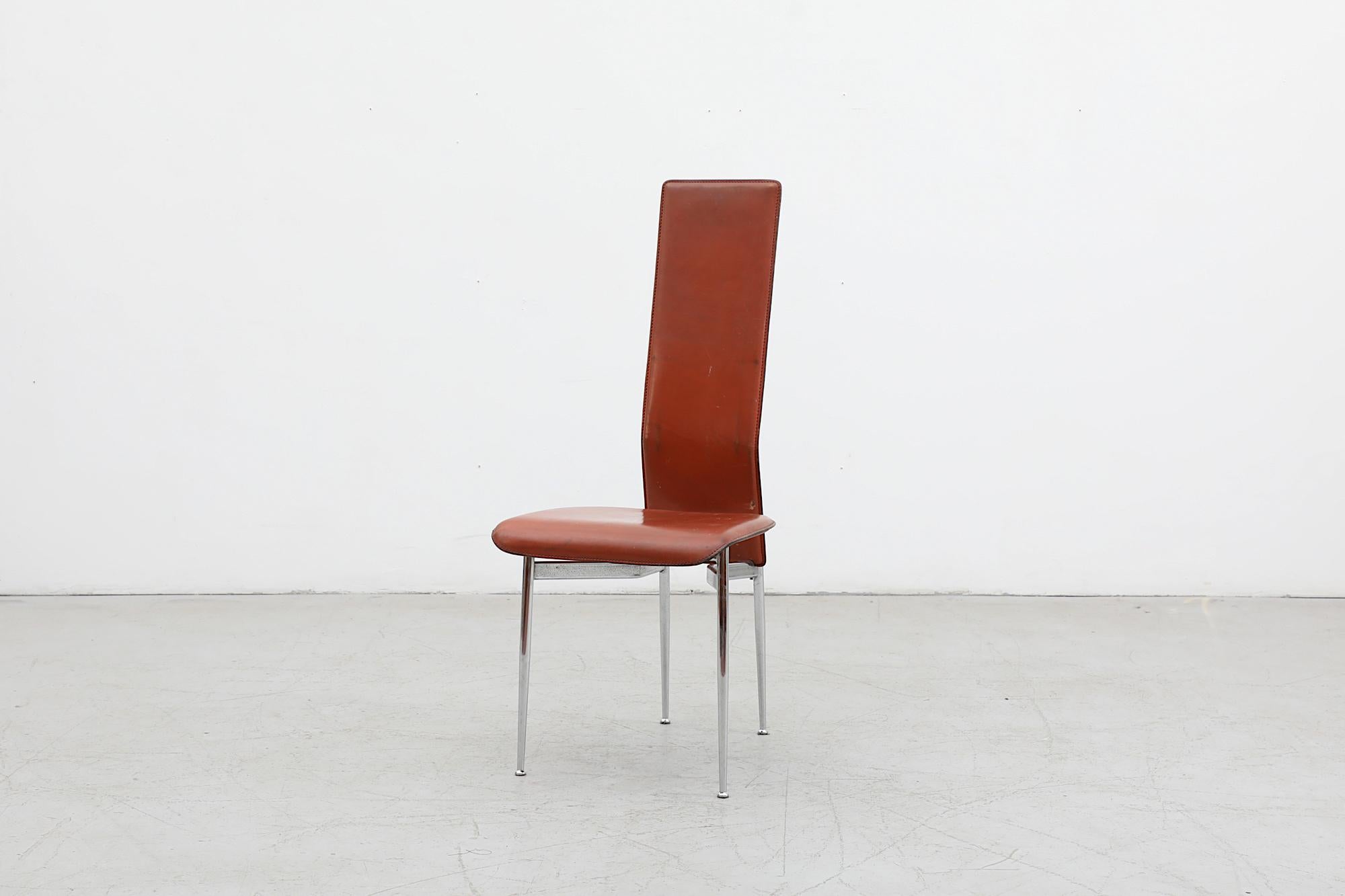Single Brown Leather Tall Back 'S44' Chair by Vegni & Gualtierotti for Fasem For Sale 9