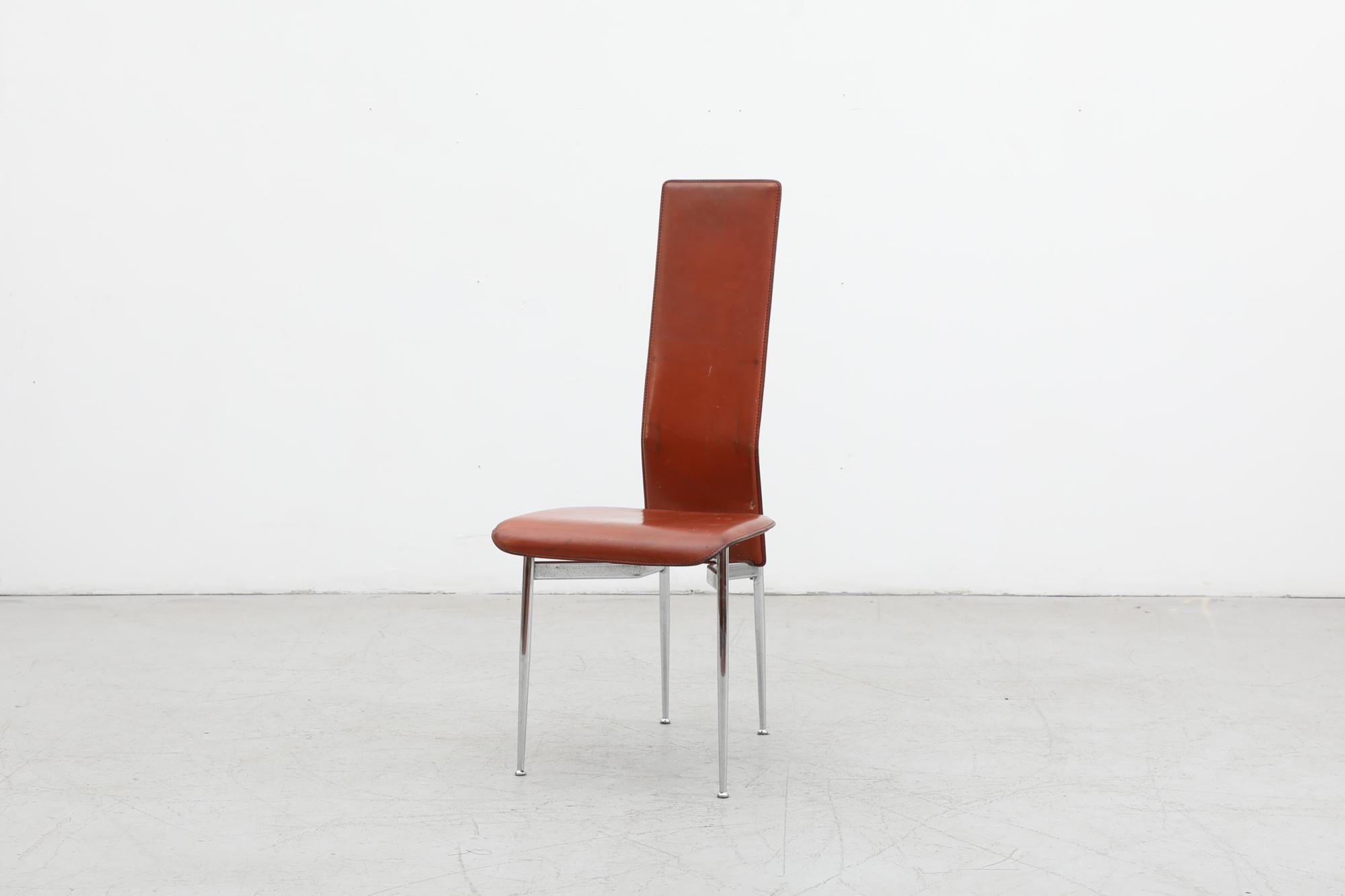 Mid-Century Modern Single Brown Leather Tall Back 'S44' Chair by Vegni & Gualtierotti for Fasem For Sale