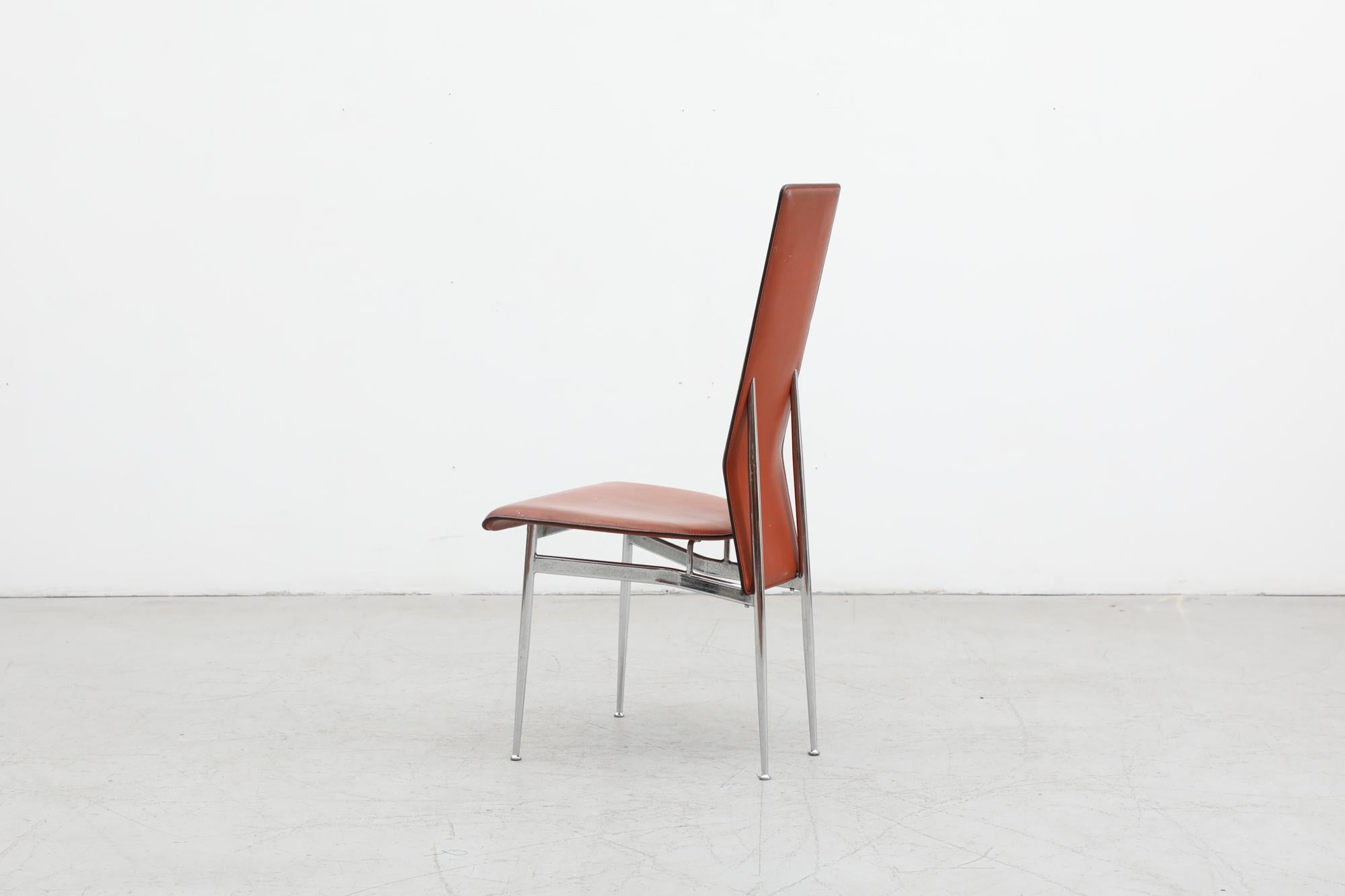 Single Brown Leather Tall Back 'S44' Chair by Vegni & Gualtierotti for Fasem In Good Condition For Sale In Los Angeles, CA