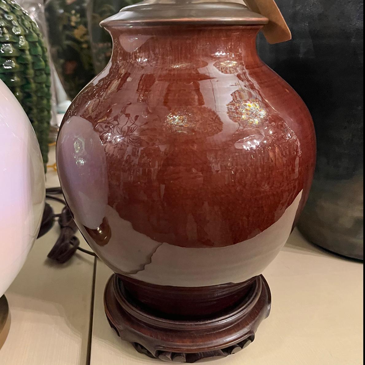 Porcelain Single Sang de Boeuf Table Lamp For Sale