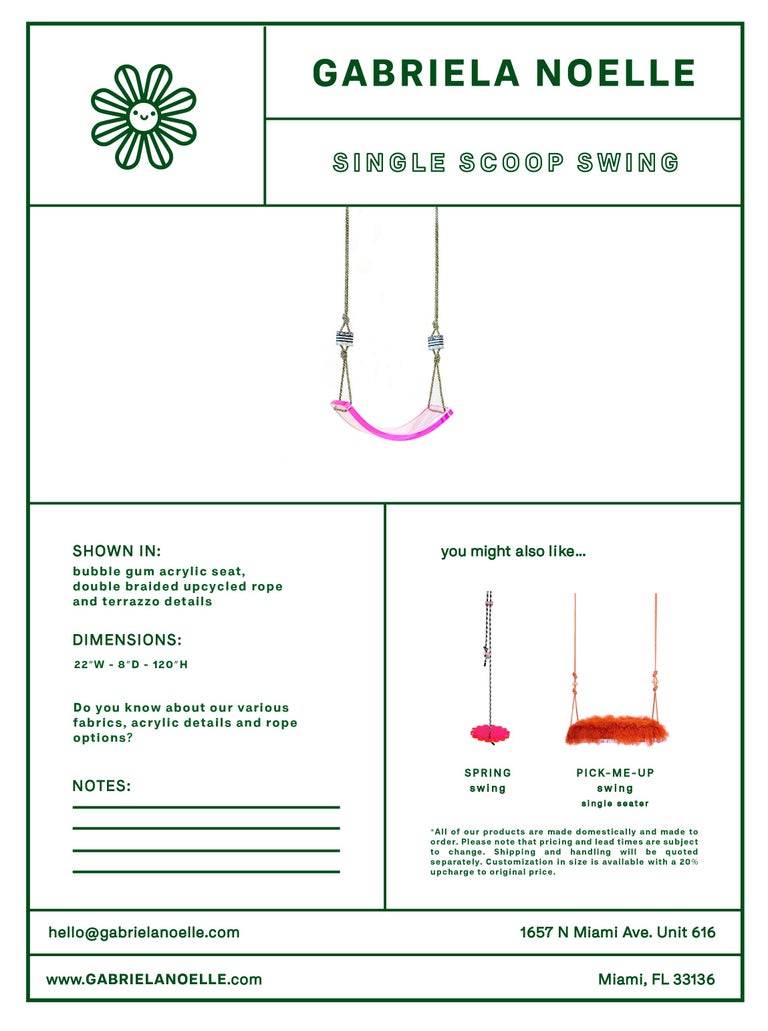 Single Scoop Indoor + Outdoor Swing in Bubble Gum In New Condition For Sale In Miami, FL