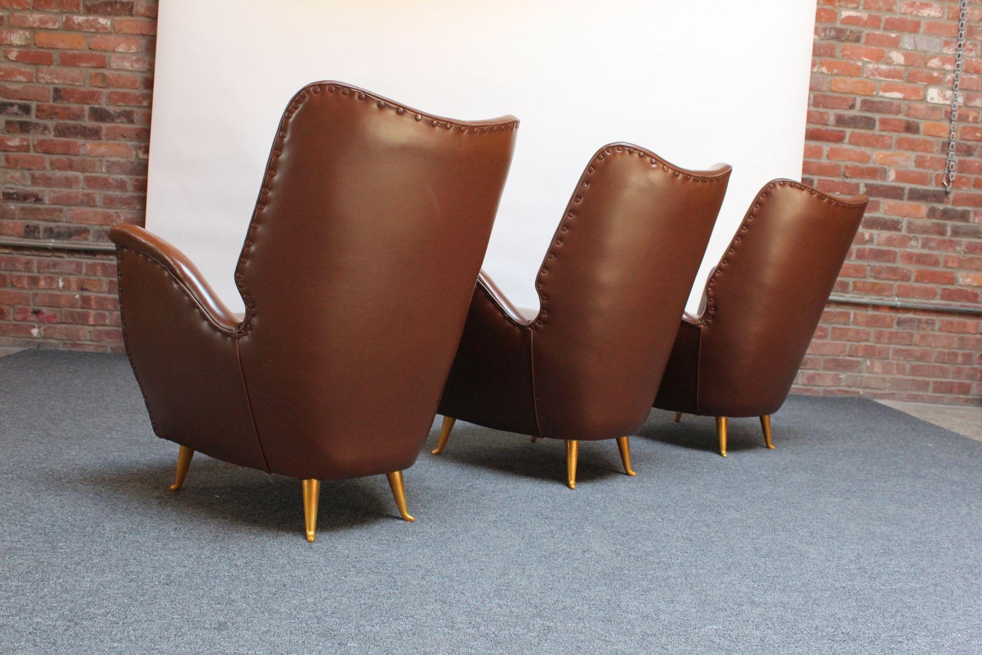 Gilt Single Sculptural Petite Lounge Chair Attributed to Gio Ponti, Two Available