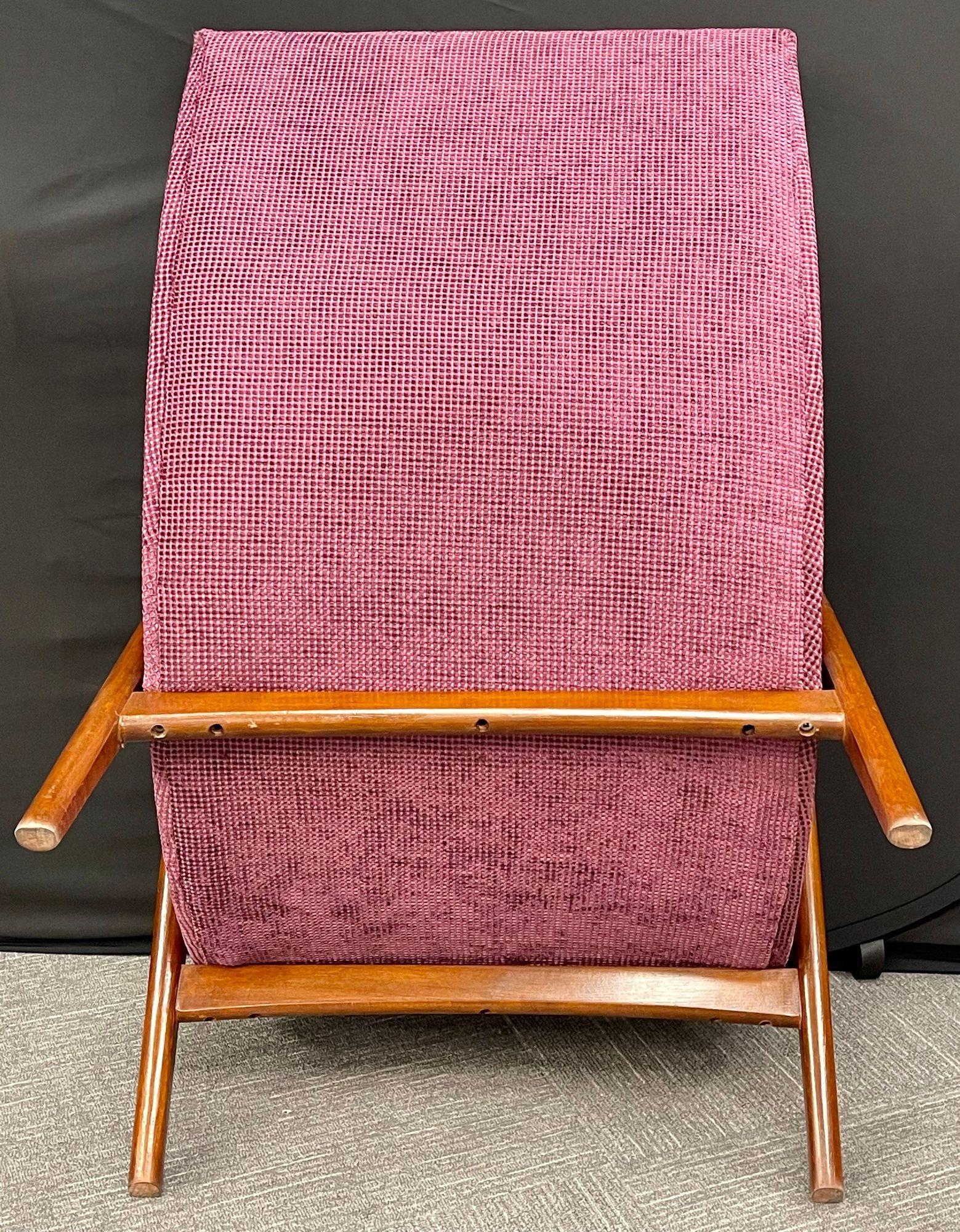 Fabric Single Sculptural Italian Mid-Century Modern Lounge Chair in Walnut, Mahogany For Sale