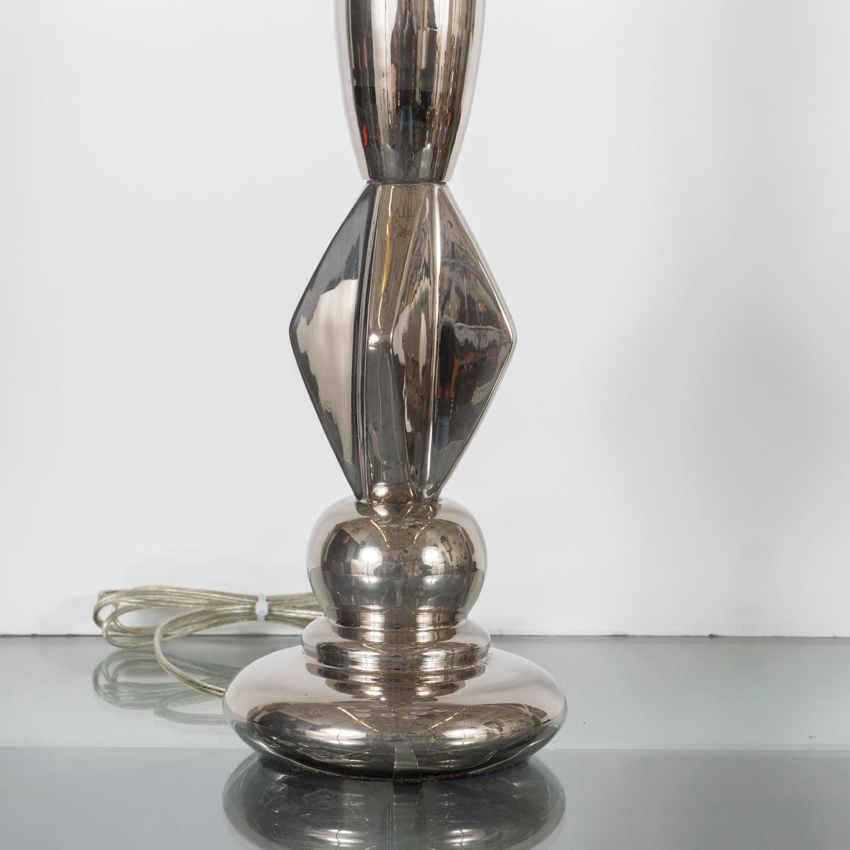 Cast Single Sculptural Polished Nickel Table Lamp For Sale