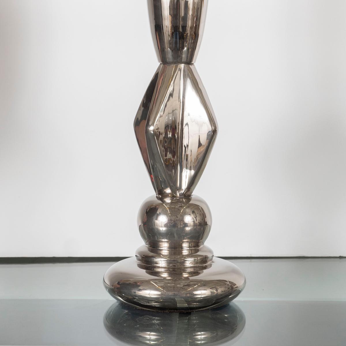 Single Sculptural Polished Nickel Table Lamp In Good Condition For Sale In Tarrytown, NY