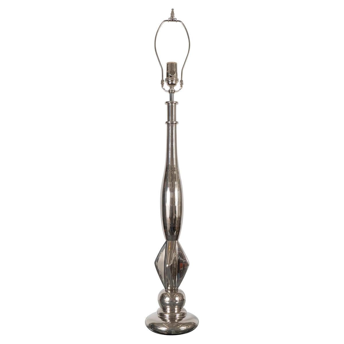 Single Sculptural Polished Nickel Table Lamp For Sale