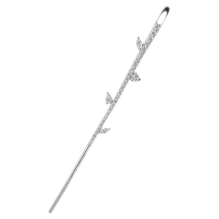Single Side Long Thin Bar Ear Cuff Diamond Earring in 18K White Gold For Sale at 1stDibs