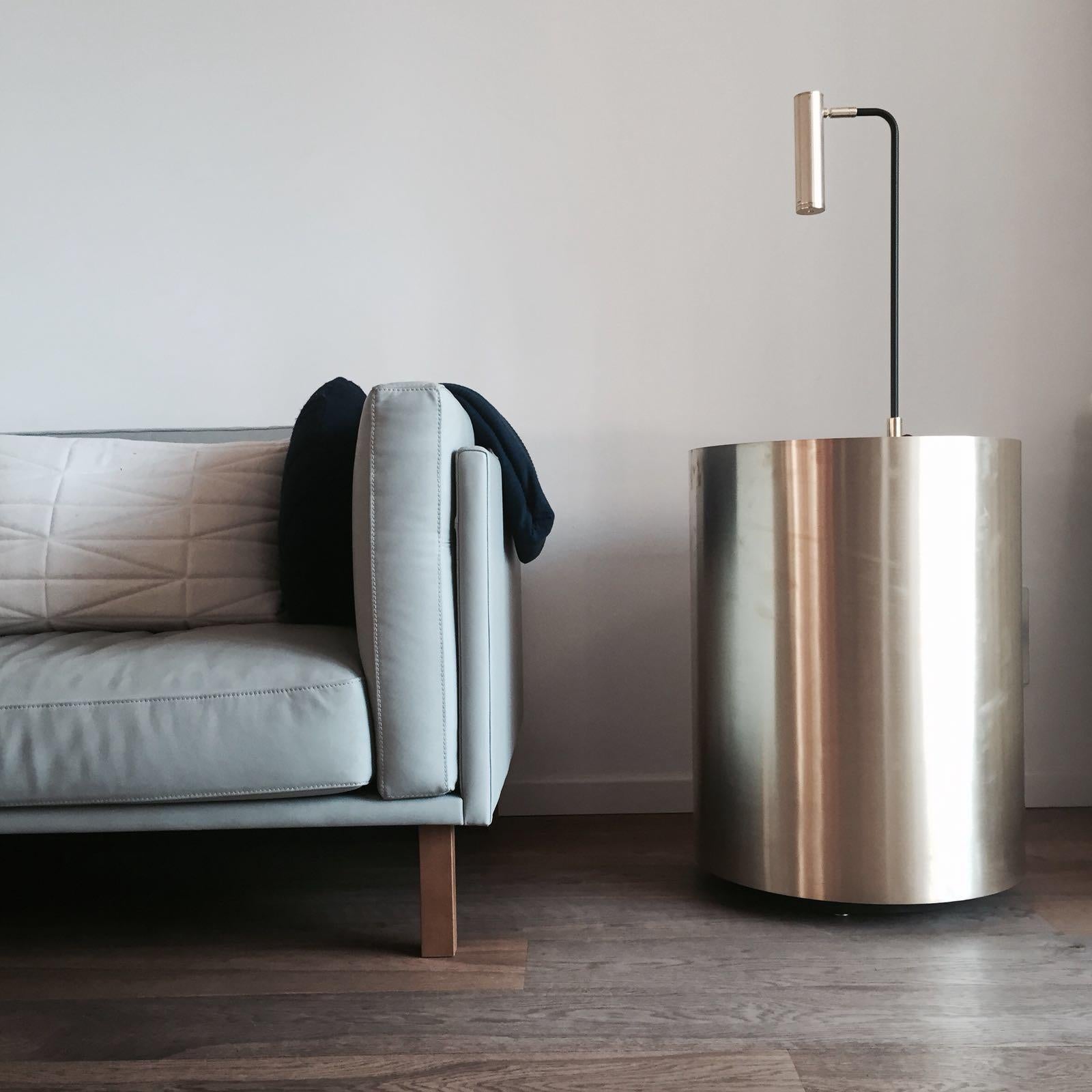 Modern Single Side Table, Full Moon Shape, Brass/Steel & HighGloss Laminate, Size M For Sale