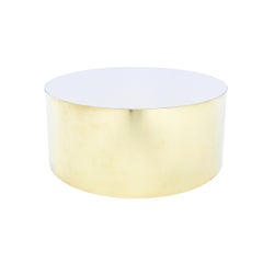 Single Side Table, Full Moon Shape, Brass/Steel & HighGloss Laminate, Size S