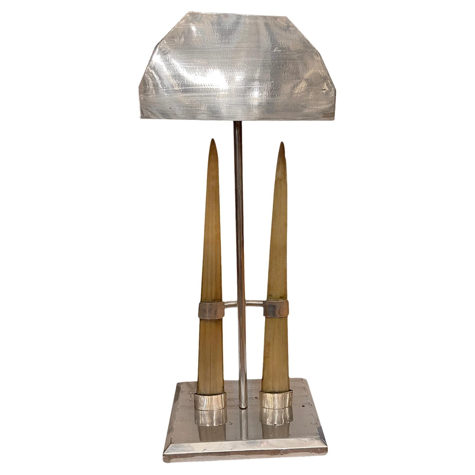 Single Silver Plated Desk Lamp For Sale