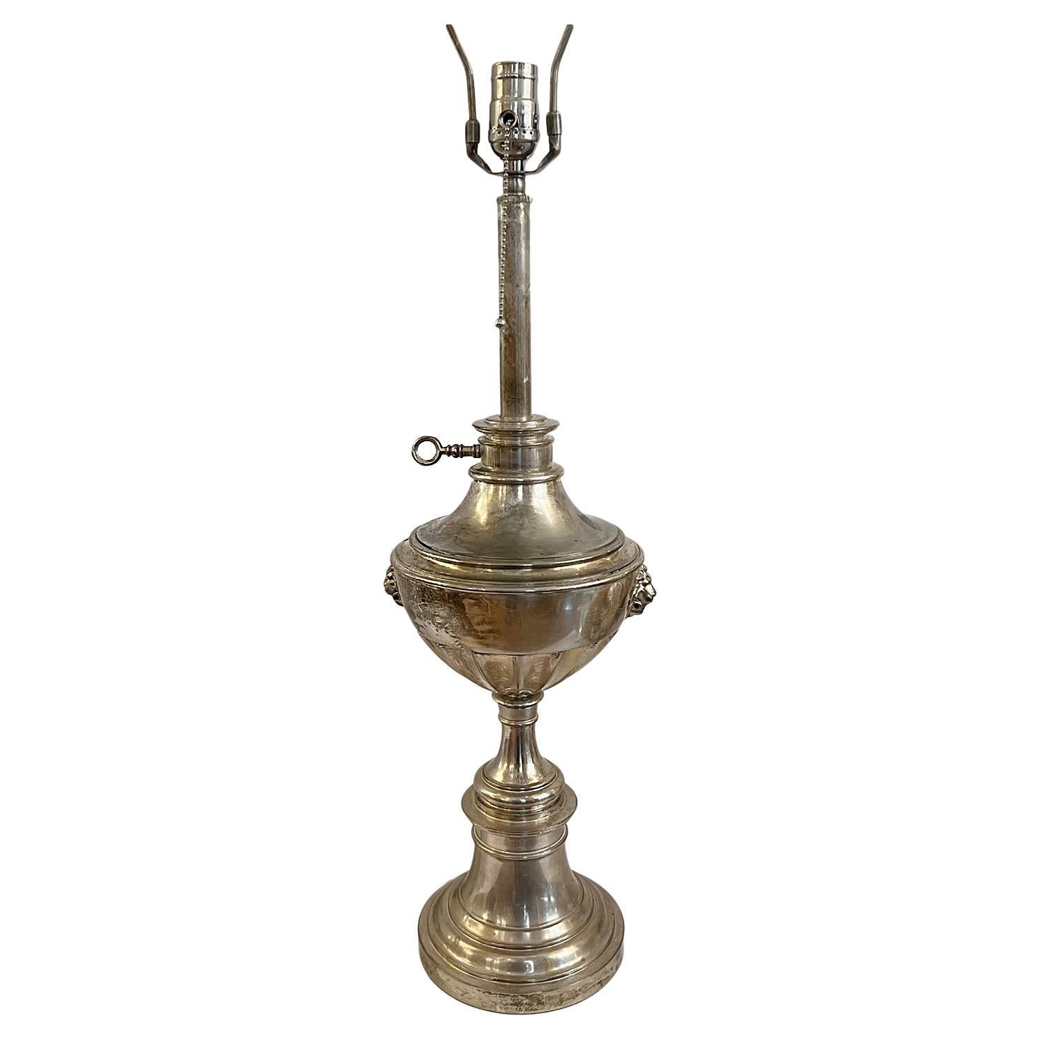 Single Silver Plated Table Lamp For Sale