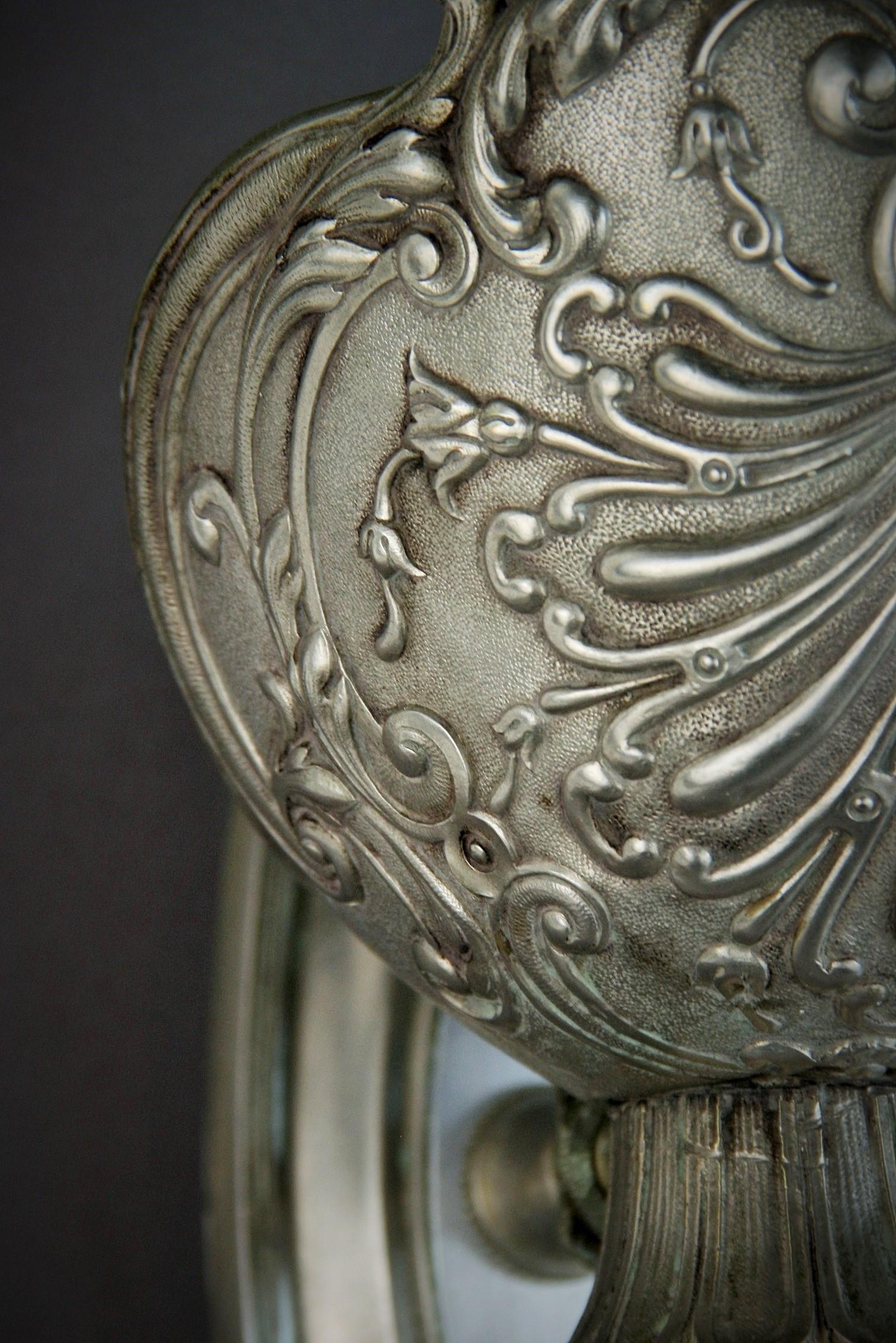 Single Silver Repousse Sconce, circa 1920s For Sale 1