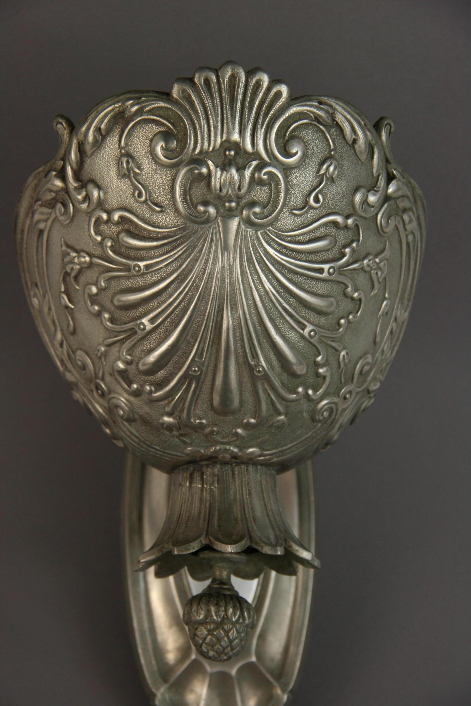 Antique Single Silver Repousse Sconce, circa 1920s For Sale 2