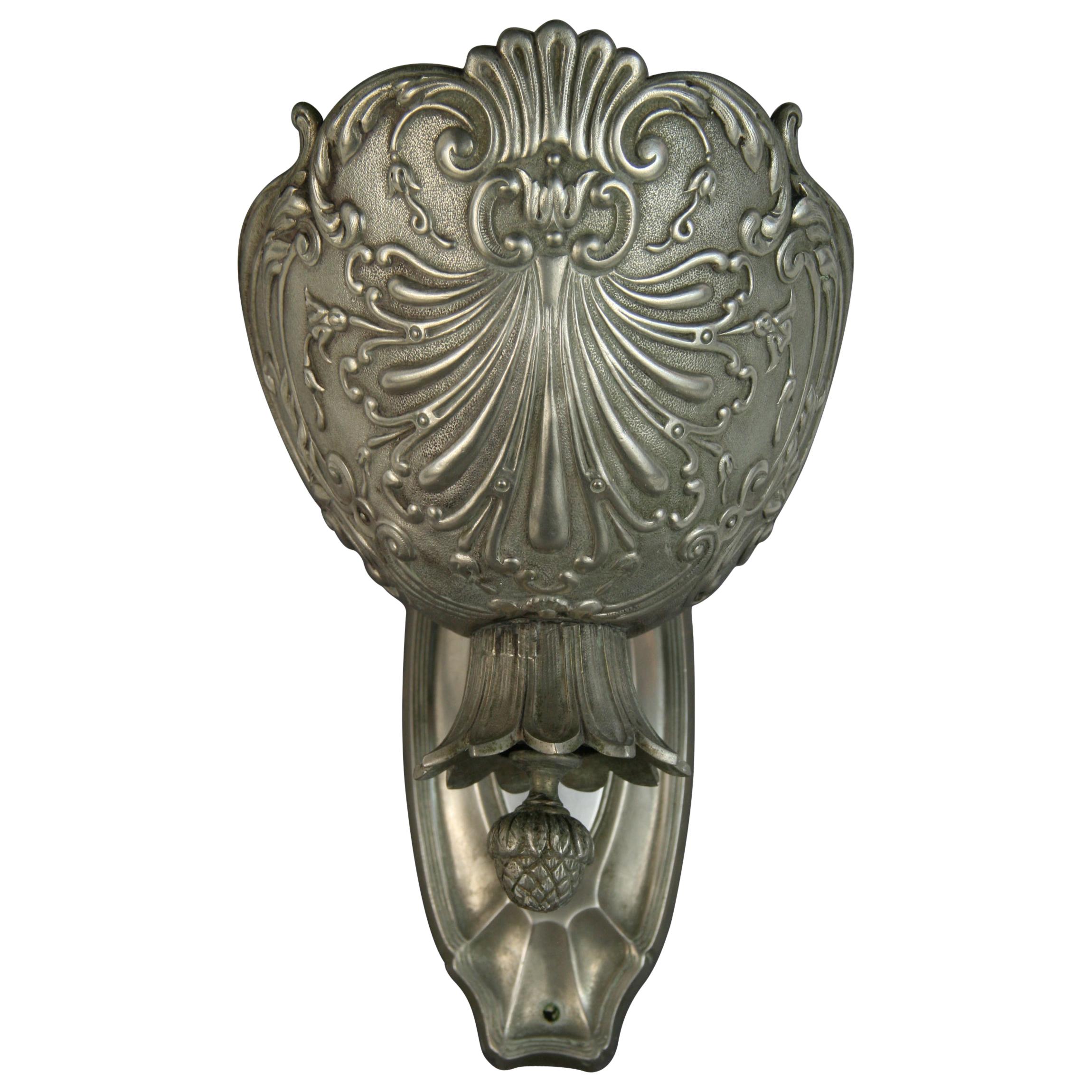 Single Silver Repousse Sconce, circa 1920s For Sale