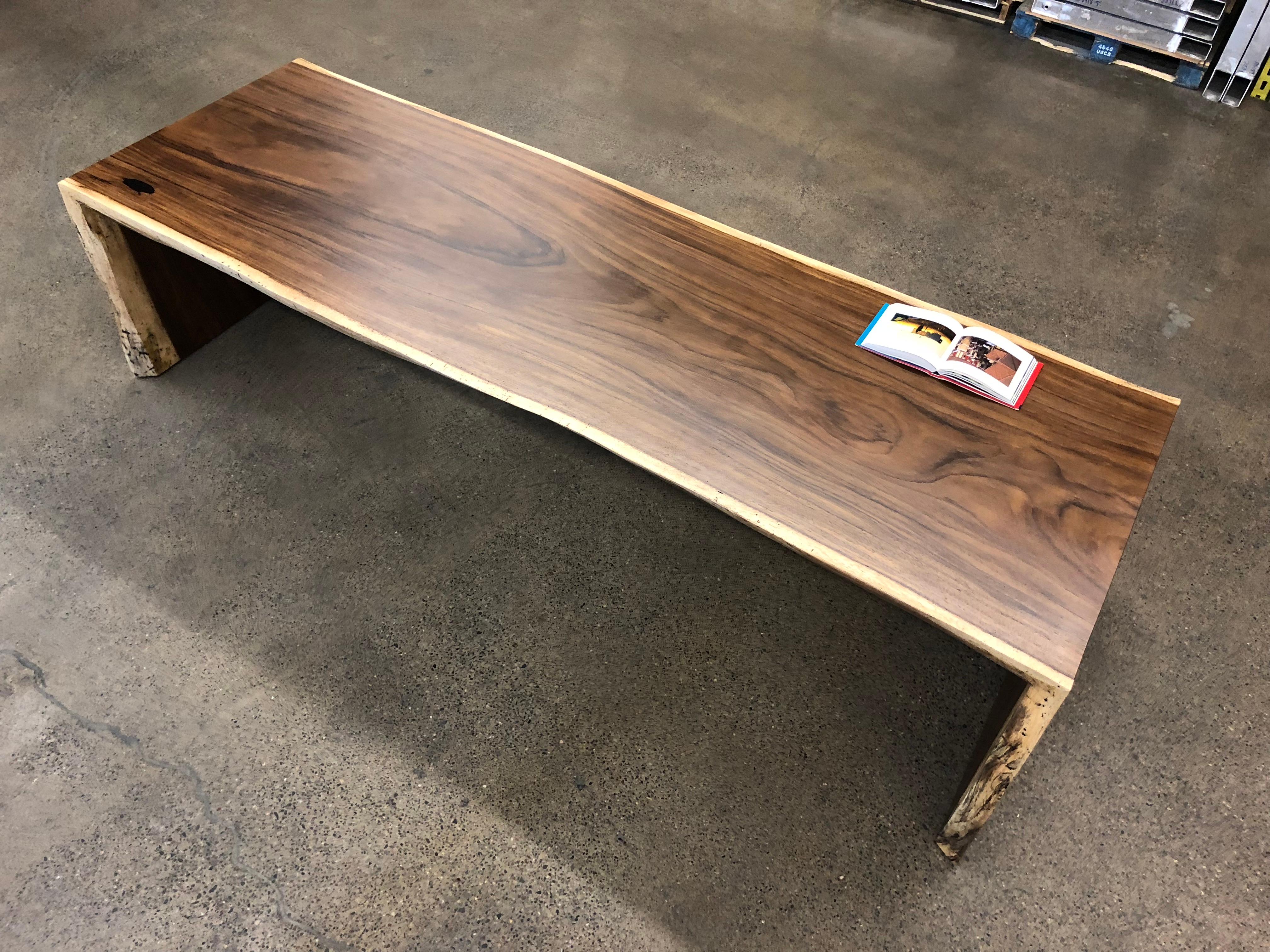 Contemporary Single slab full miter 11ft long monkeypod dining table with raw edge For Sale