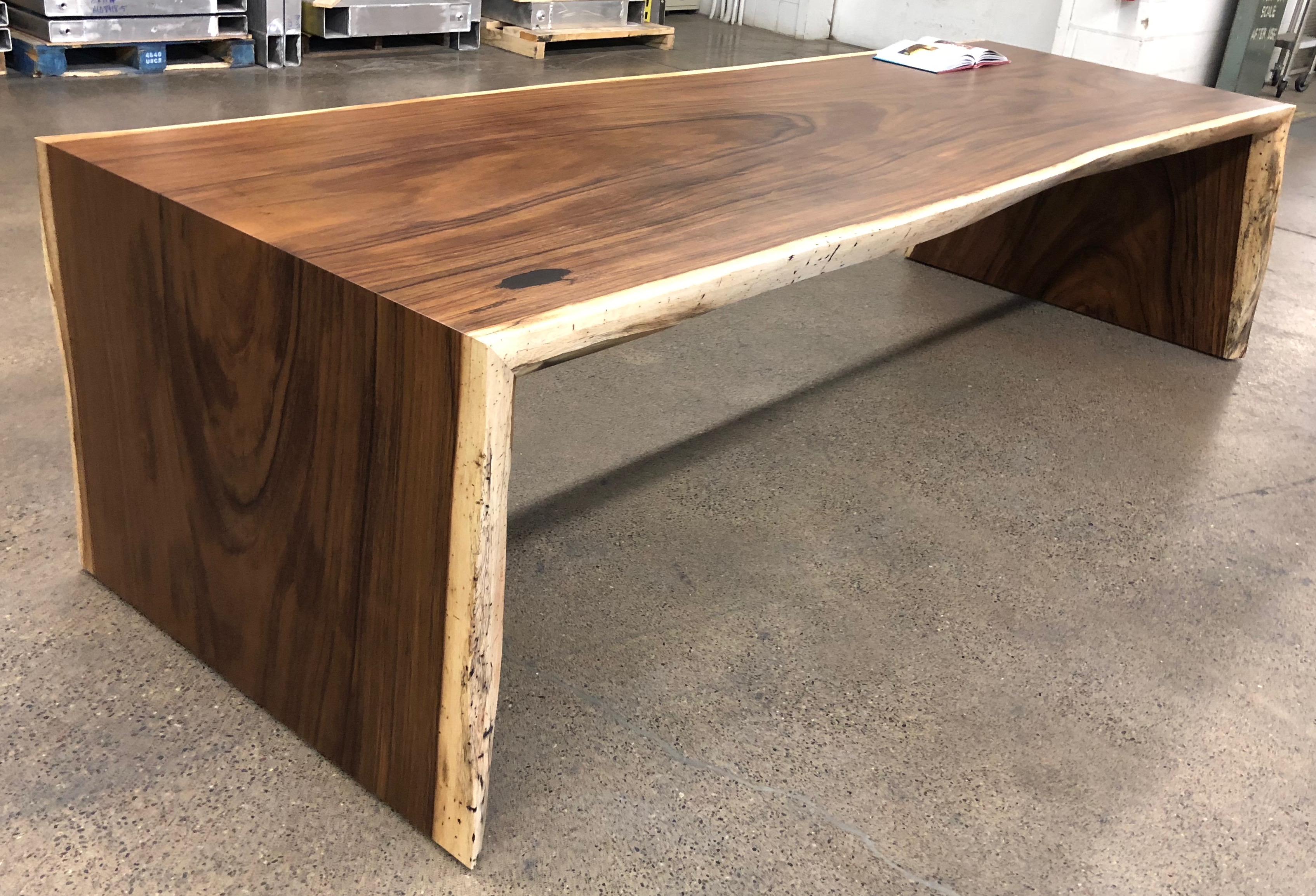 Wood Single slab full miter 11ft long monkeypod dining table with raw edge For Sale