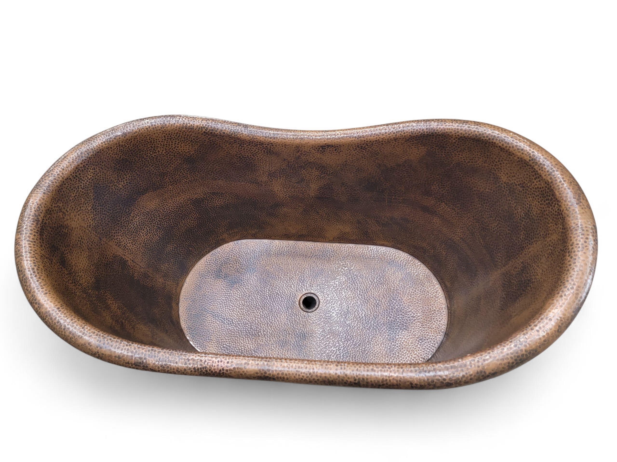 Country Single Slipper Hammered Copper Free-Standing Farmhouse Bath Soaking Tub For Sale