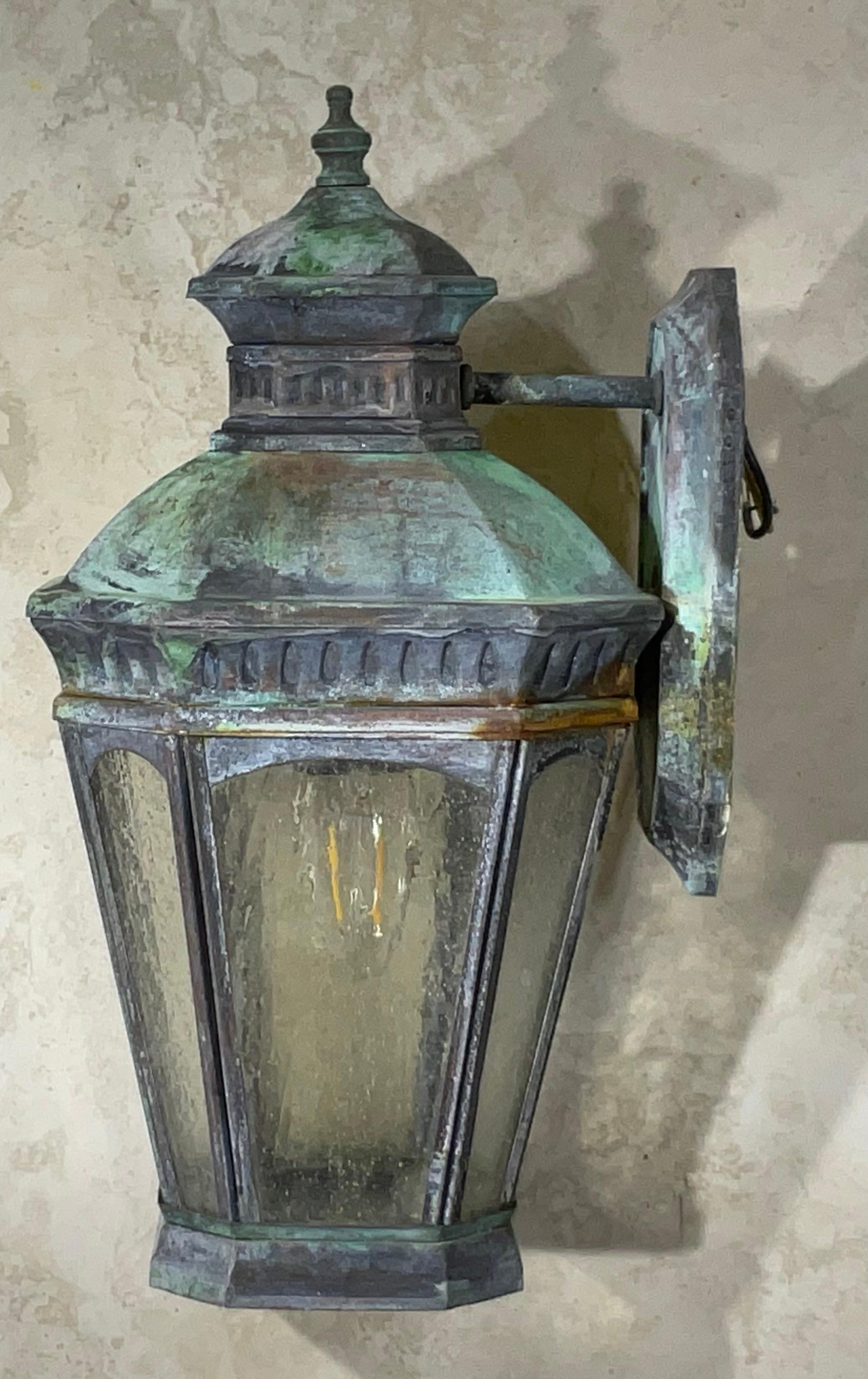 Hand-Crafted Single Small Vintage Handcrafted Wall-Mounted Brass Lantern For Sale