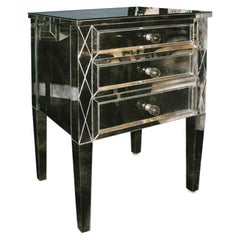 Neoclassical Modern 3-Drawer Diamond Front Beveled Smoked Mirror Nightstand