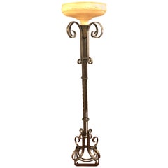Single Solid Brass Art Deco Oscar Bach Style Standing Lamp with Globe