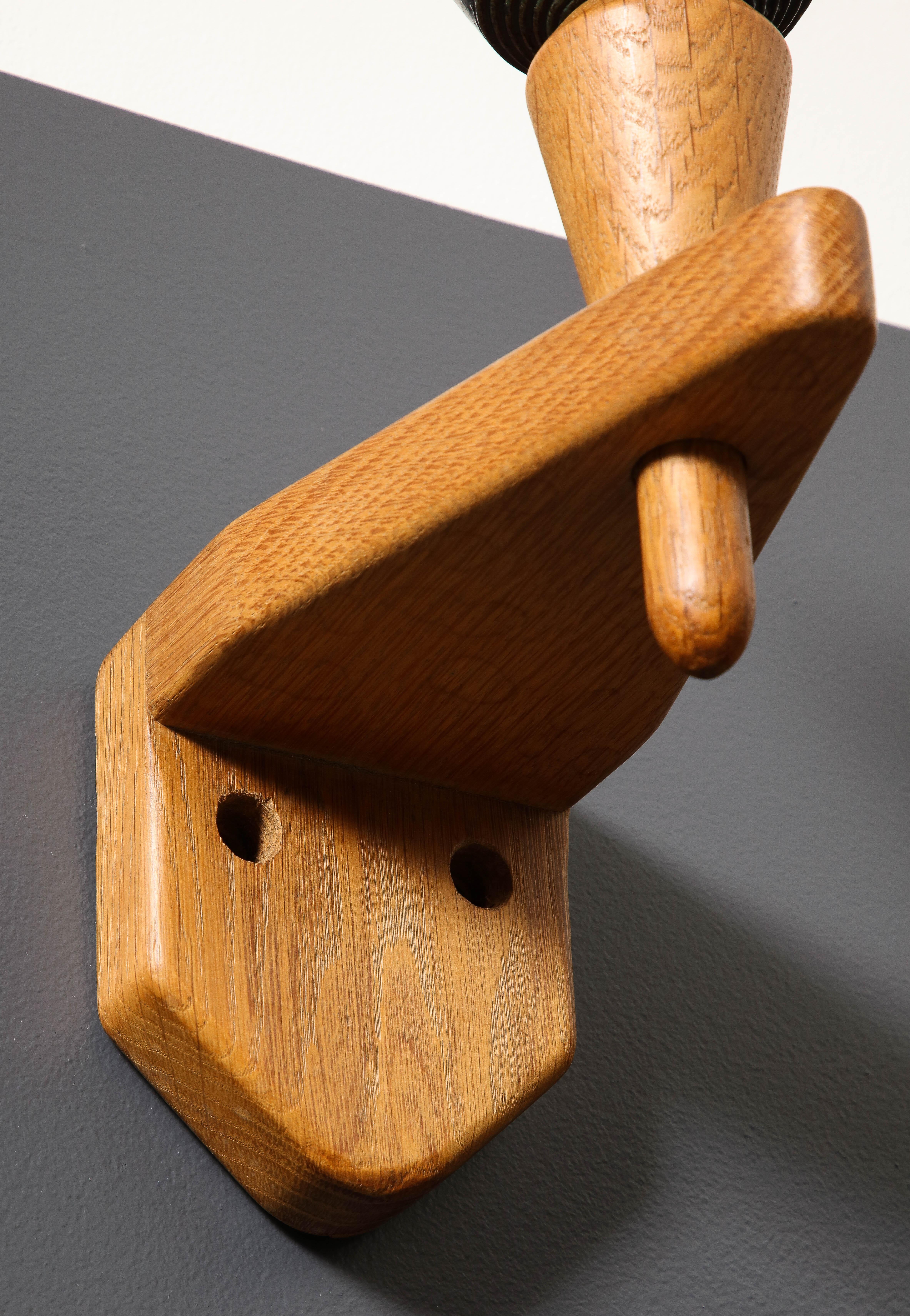 Single Solid Oak & Ceramic Sconce by Guillerme and Chambron, France, 1960s For Sale 1