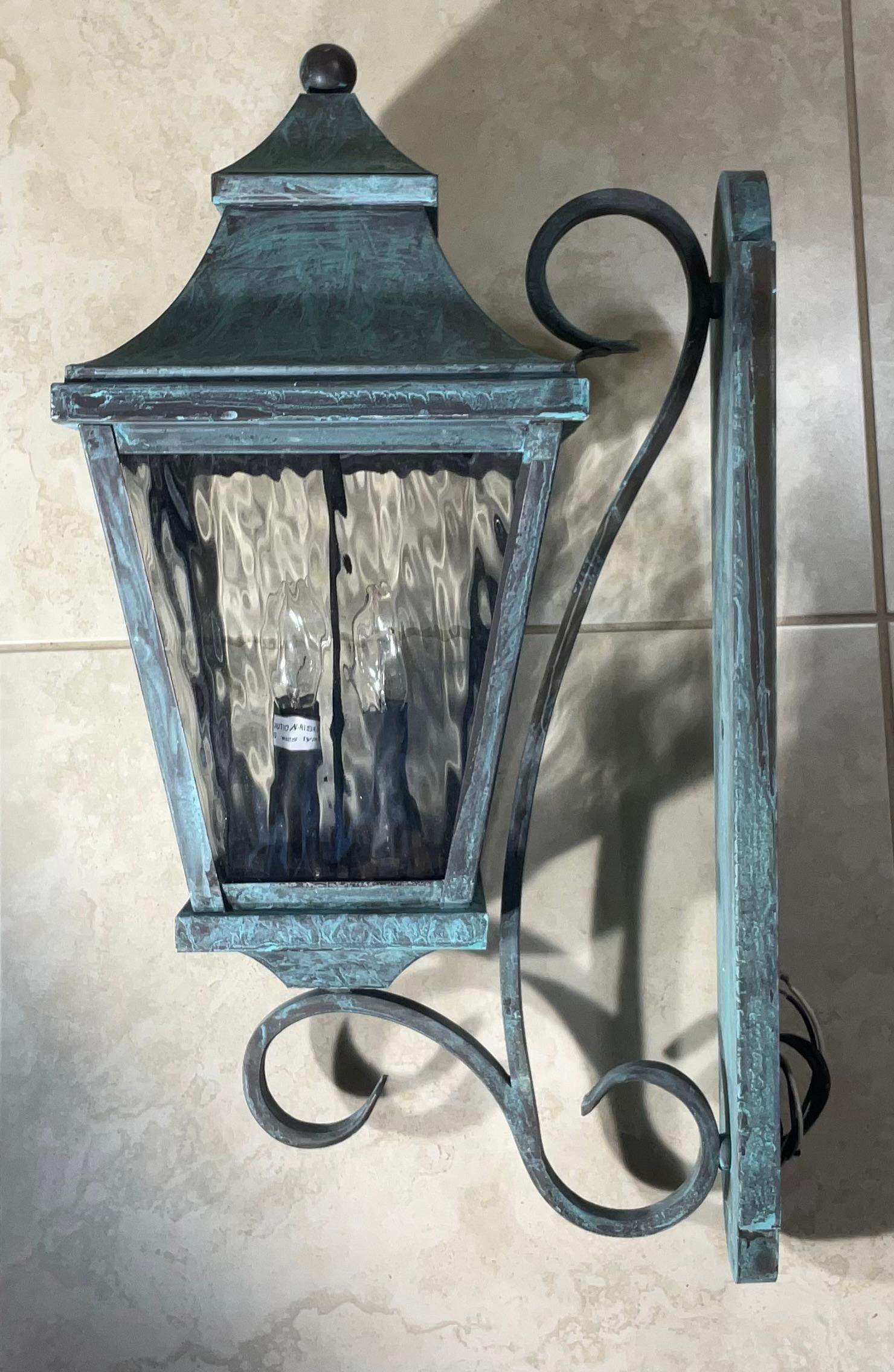 American Single solid Quality Brass Wall  Hanging Lantern  25” high x 9”.5 w x 13” d For Sale