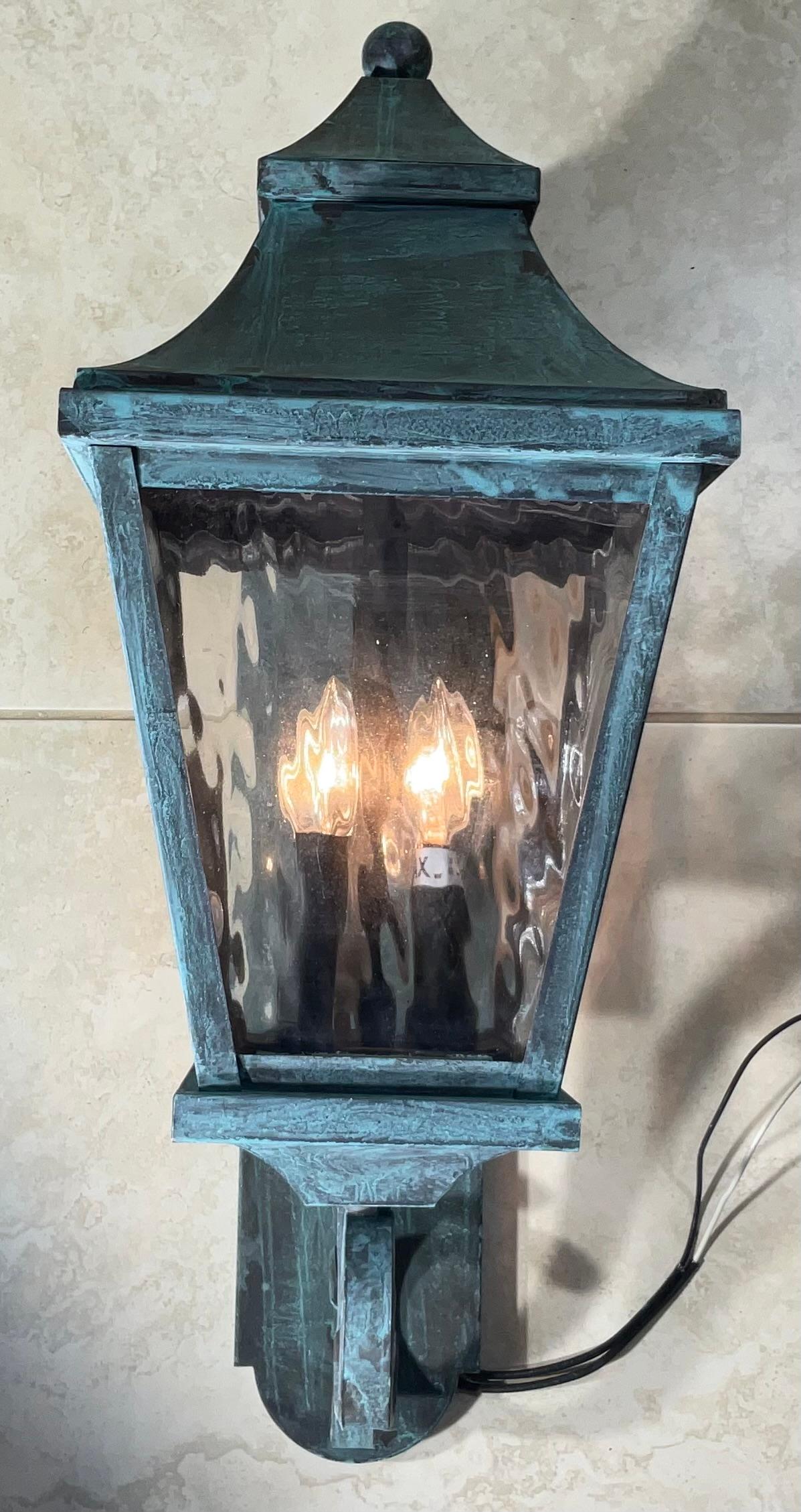 Hand-Crafted Single solid Quality Brass Wall  Hanging Lantern  25” high x 9”.5 w x 13” d For Sale