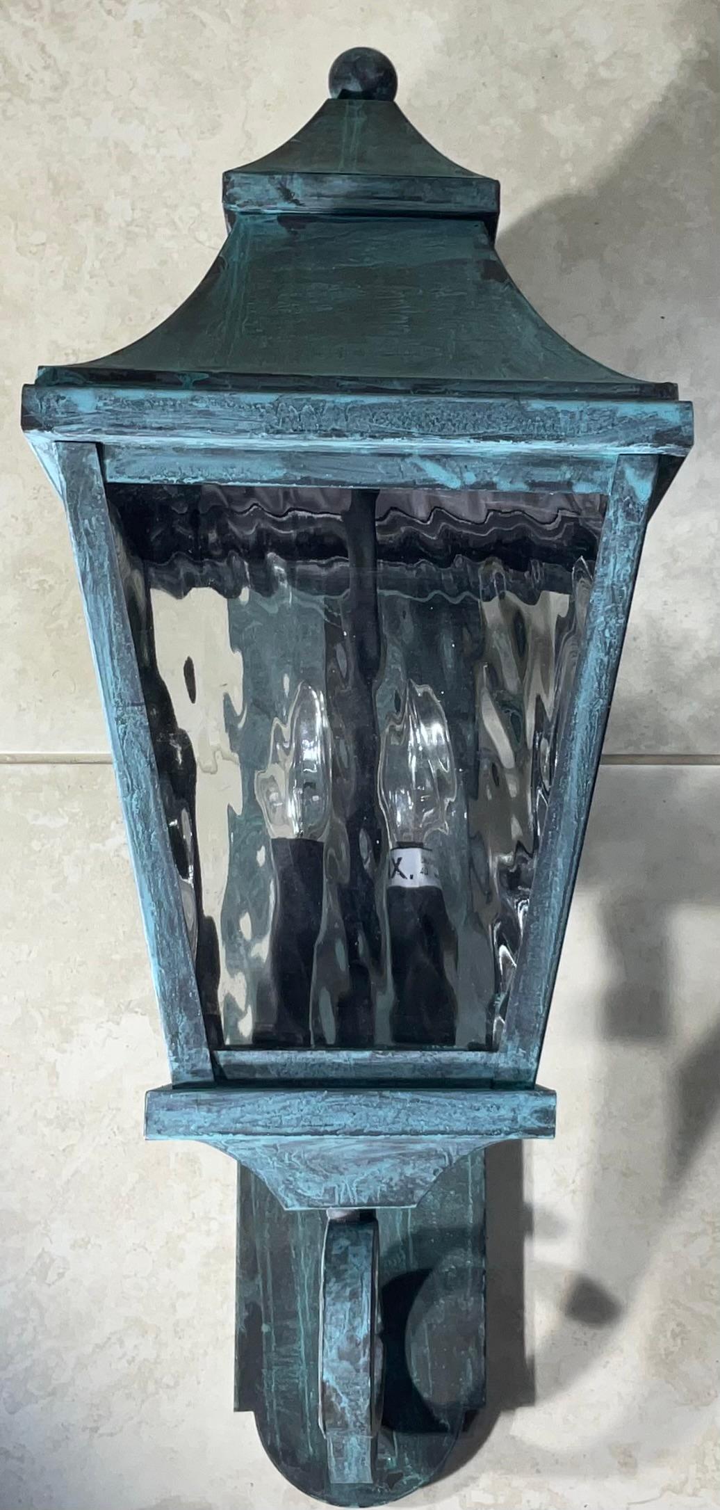 Single solid Quality Brass Wall  Hanging Lantern  25” high x 9”.5 w x 13” d For Sale 2