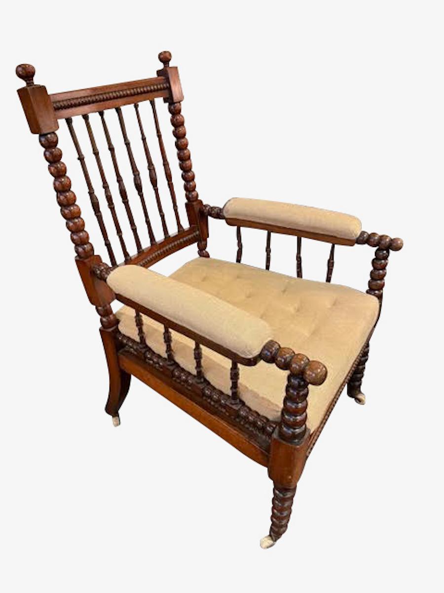 Single Spindle Seat Back, Cane Seat Bobbin Chair, England, 19th Century (Englisch) im Angebot
