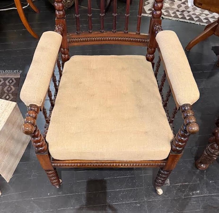 Single Spindle Seat Back, Cane Seat Bobbin Chair, England, 19th Century (Gehstock) im Angebot