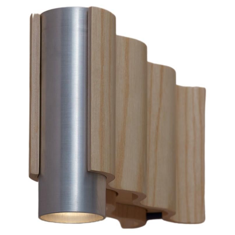 Single Spot Corrugation Sconce / Wall Light in Natural Ash and Brushed Aluminium For Sale