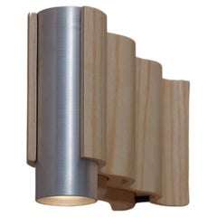Single Spot Corrugation Sconce / Wall Light in Natural Ash and Brushed Aluminium