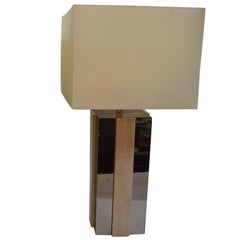 Lampe carrée simple miroir en cuivre et travertin