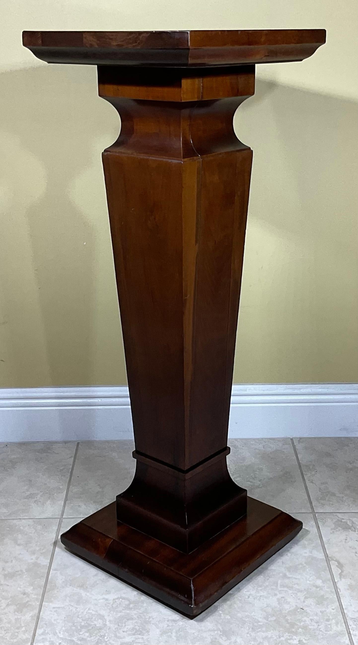 Single Square Walnut Wood Pedestal For Sale 3